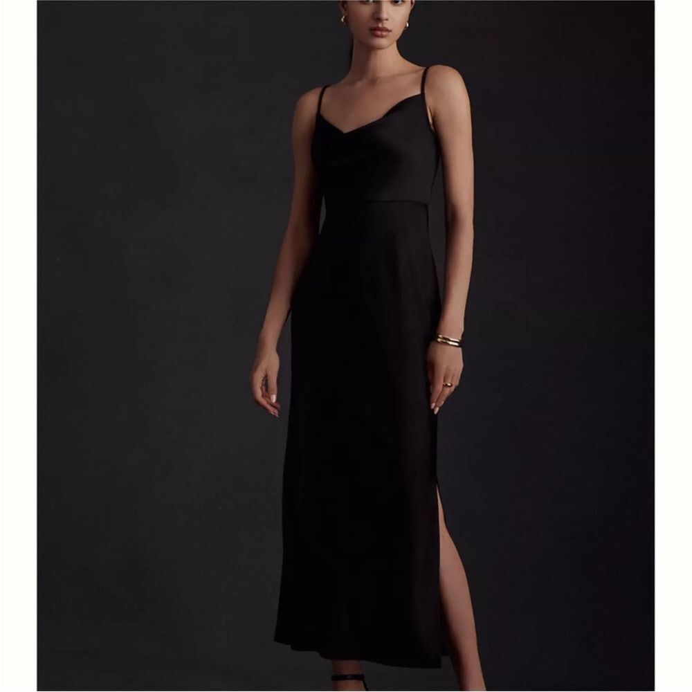 BHLDN Cali Satin Cowl-Neck Midi Slip Dress Size 4